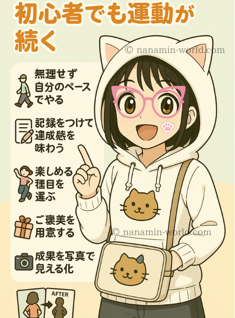 【筋トレ初心者向け】無理なく続けられる5つのコツ|ナナミン式ダイエット法